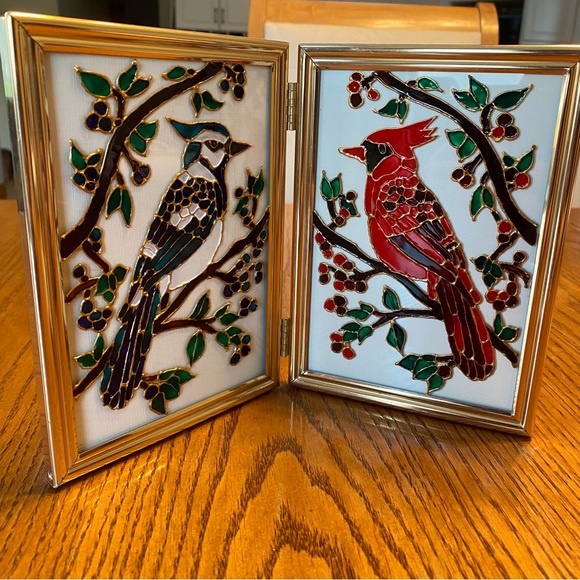 Hand-Painted Blue Jay and Cardinal Stained Glass Art - Picture 2 of 5